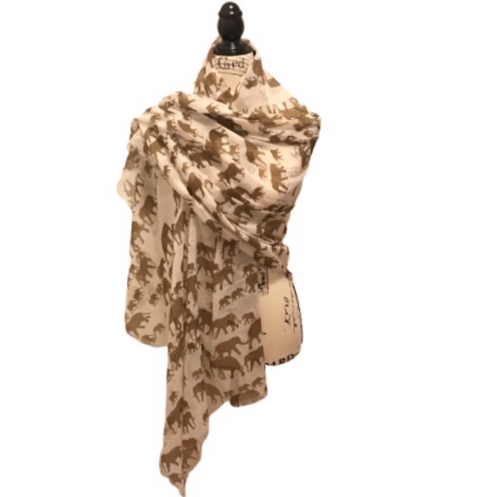 2/$10 Sheer elephant scarf wrap white tan shawl